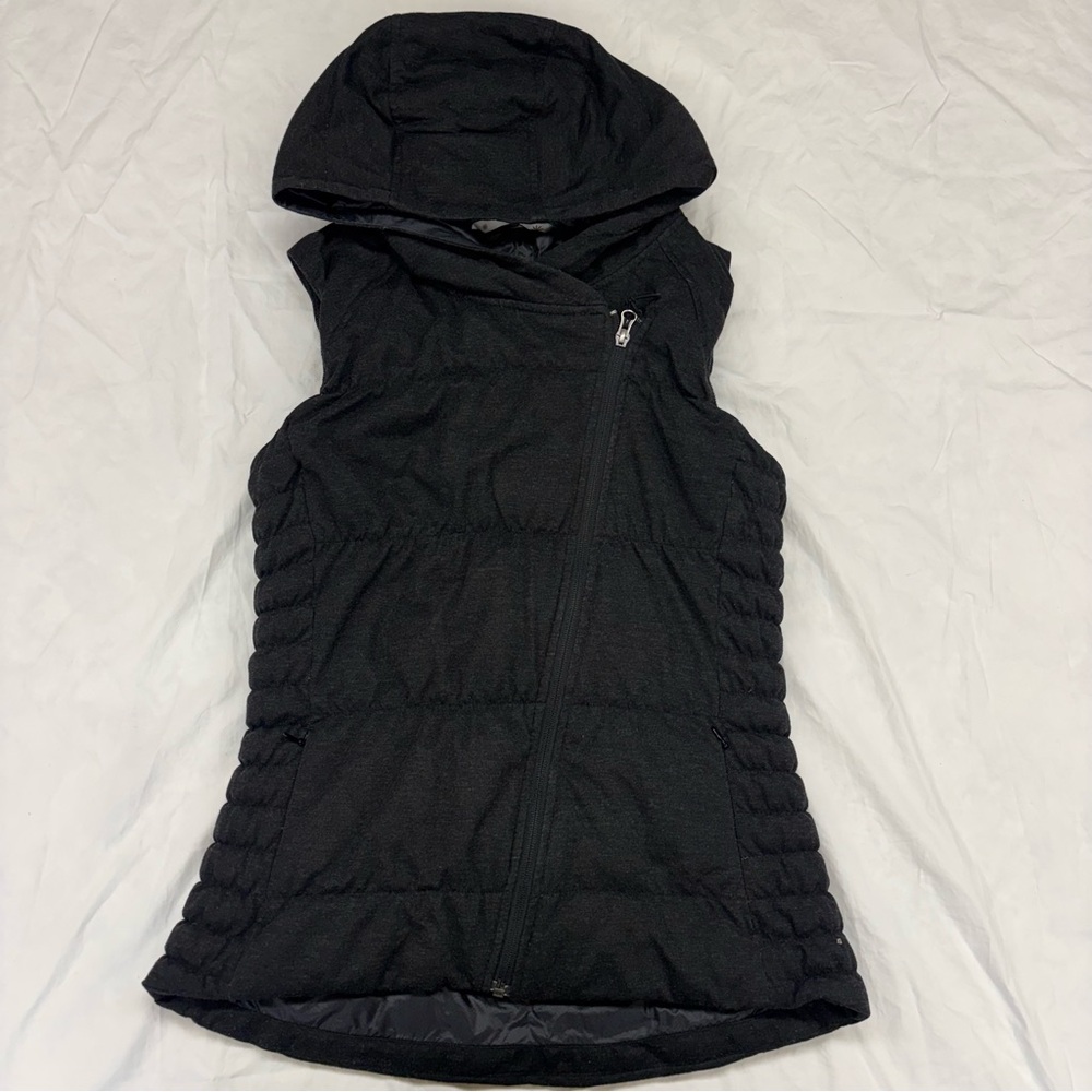 Athleta Valencia‎ Vest Black Down Quilted Puffer Moto Hooded Zip Size M